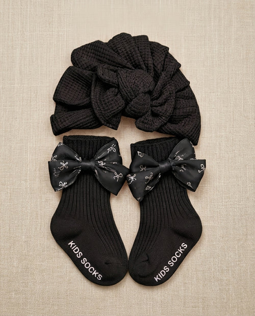 Baby Knitted Turban Hat & Bow Socks Set