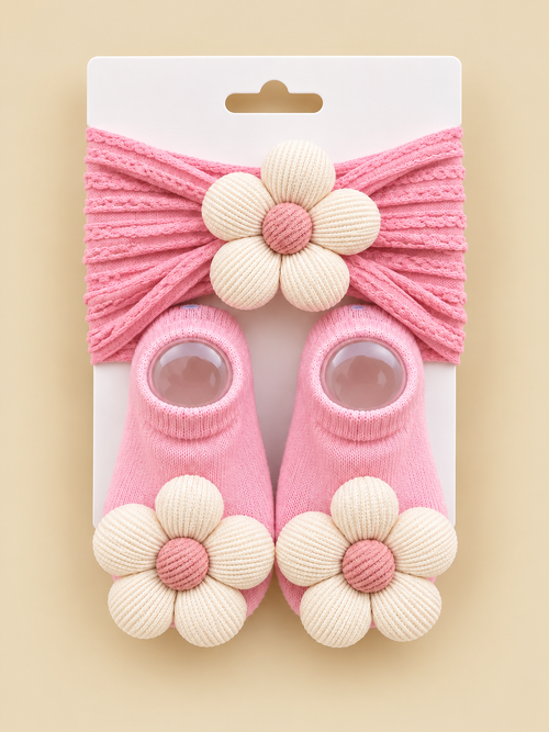 Baby Floral Headband & Booties Set
