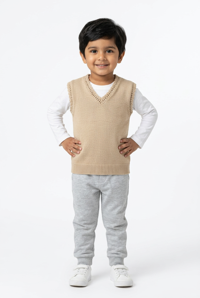 V-neck with hand Knitted, crochet