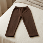 Brown trousers with elasticated waistband and straight legs