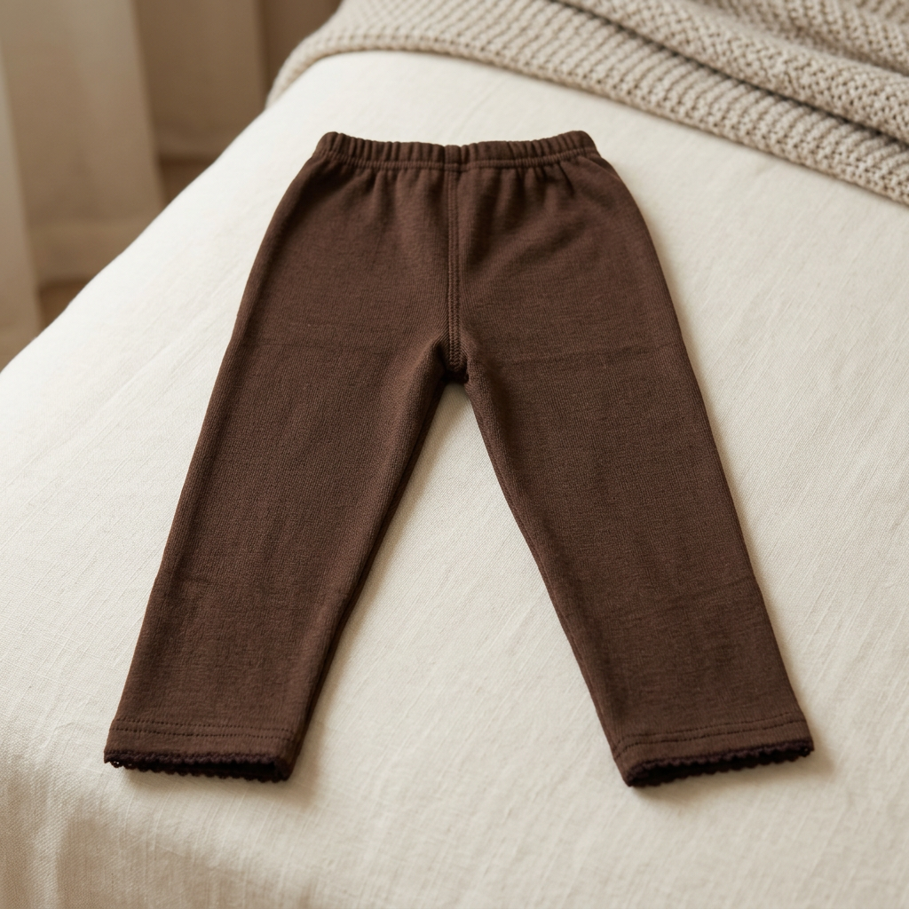 Brown trousers with elasticated waistband and straight legs