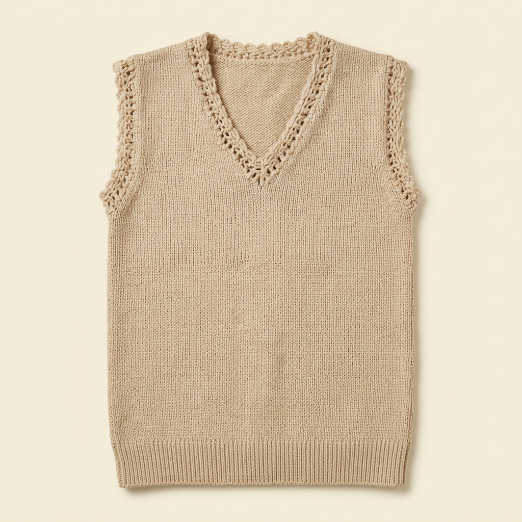 V-neck with hand Knitted, crochet