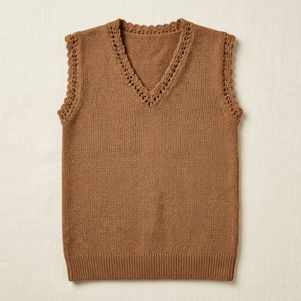Brown knitted sleeveless V-neck vest
