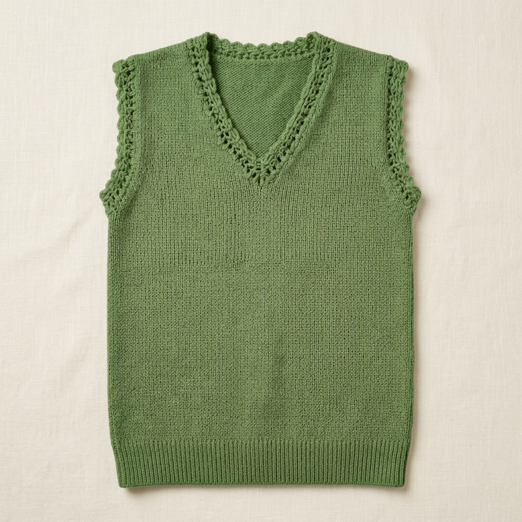Green knitted sleeveless V-neck vest