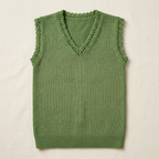 Green knitted sleeveless V-neck vest