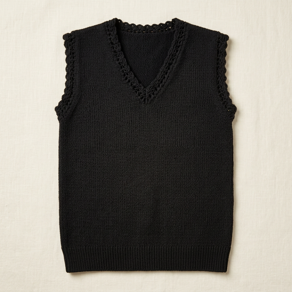 Black knitted sleeveless V-neck vest