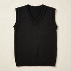 Black knitted sleeveless V-neck vest