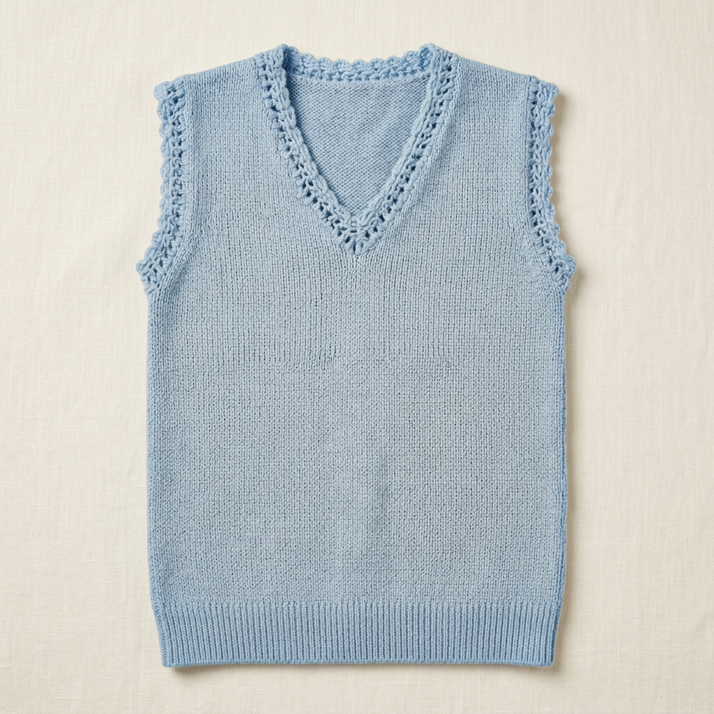 Sky blue knitted sleeveless V-neck vest