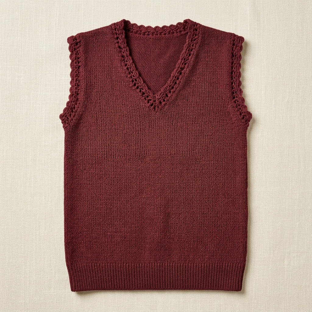 Maroon knitted sleeveless V-neck vest