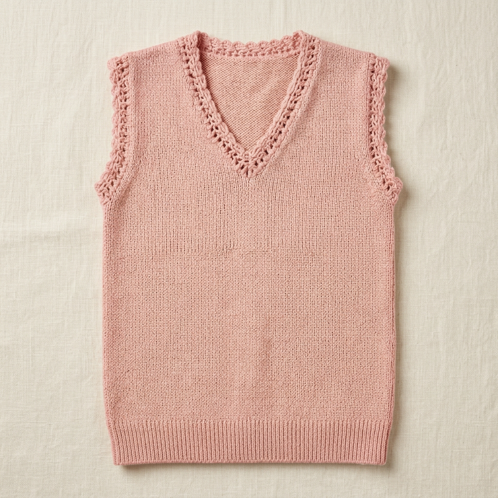Pink knitted sleeveless V-neck vest