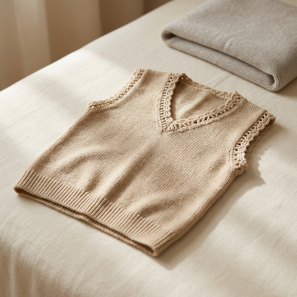 V-neck with hand Knitted, crochet